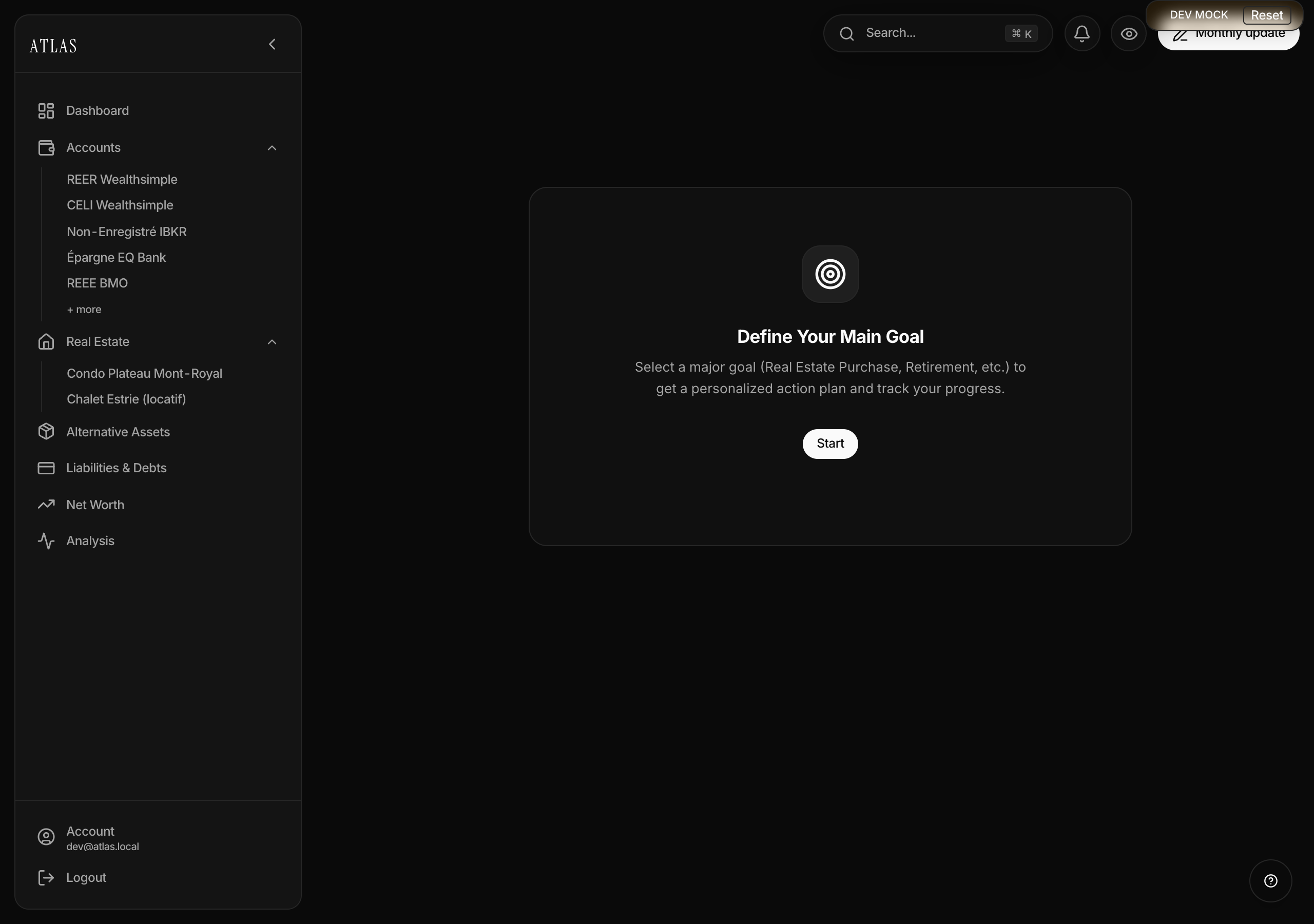 Page Mes Objectifs avec progression et simulateur